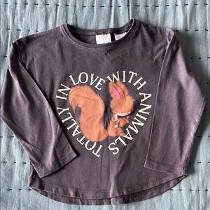 Zara Kids Gray Long Sleeve T-Shirt with Squirrel Print